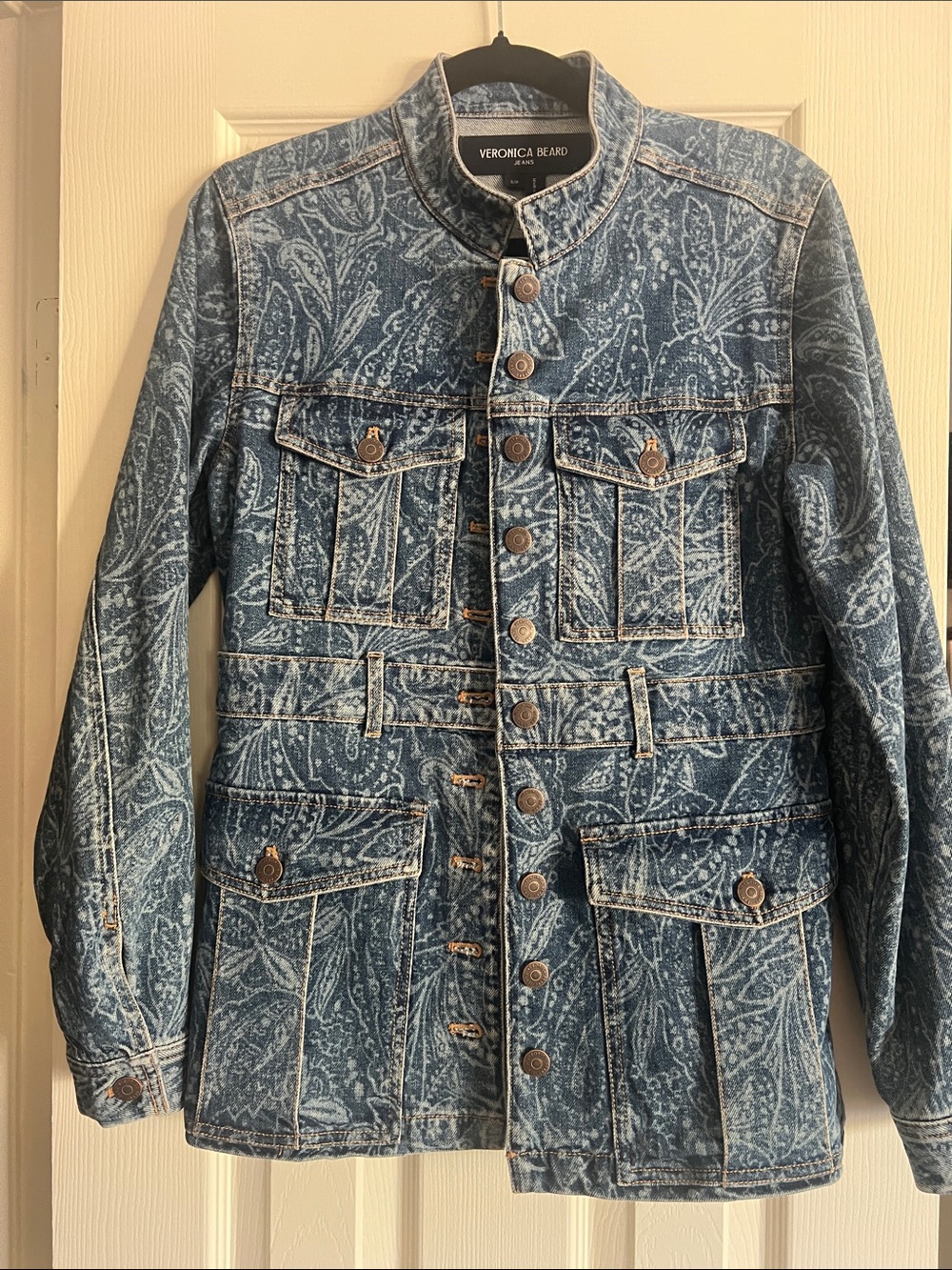 Veronica Beard Indigo Paisley Military Denim Jacket